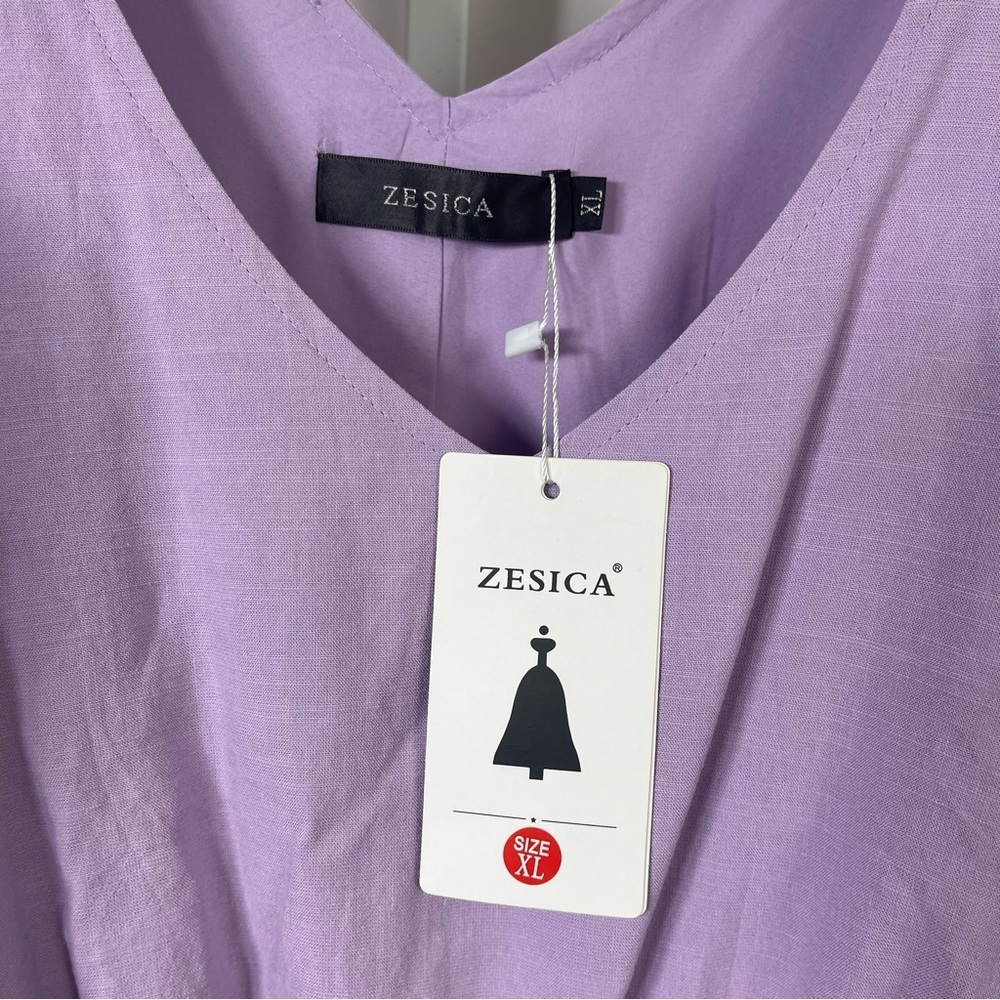 NEW Zesica XL Lilac Lavender Tiered Ruffle Cottagecore V Neck Tie Strap Dress - Picture 4 of 8
